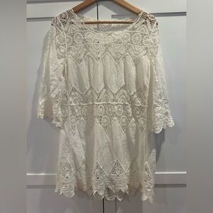 White Crochet Lace Boho Tunic Top Cover up size Small